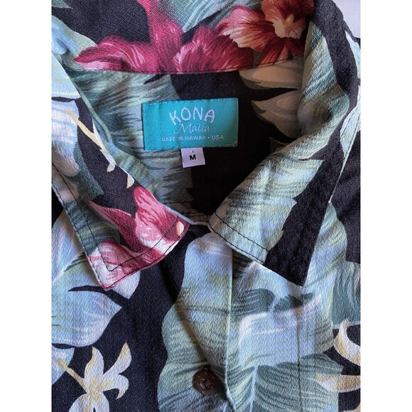 Kona Malia Shirt‎ Mens Med Black Floral Short Sleeve Button Up Tropical Hawaiian - Picture 2 of 9
